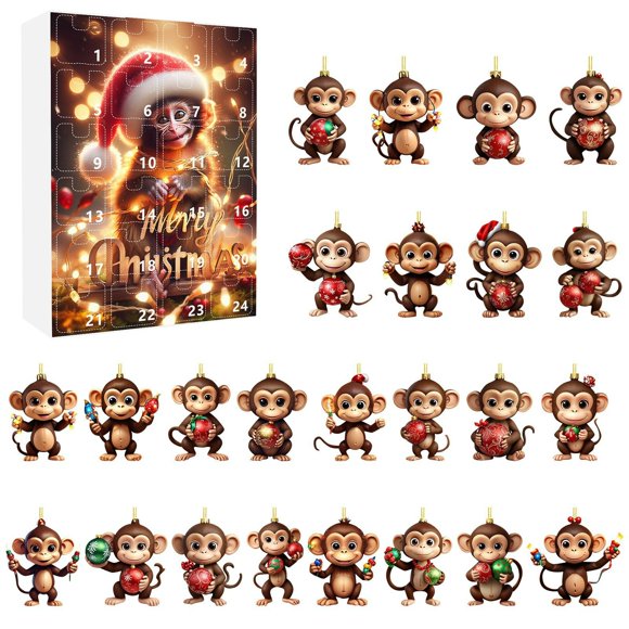 Calendrier de Noël, Compte à Rebours jusqu'à Noël 2024 Pendentif Singe Calendrier de Compte à Rebours de Noël, Décoration de Compte à Rebours de Noël, Calendrier de Compte à Rebours jusqu'à Noël