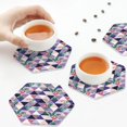 thumbnail image 7 of Pofeuu Plaid Flamingo Print Leather Coasters Set of 6, Round Cups Mugs Mat Pad for Home Kitchen Heat Resistant Drink Coasters,Hexagon, 7 of 7