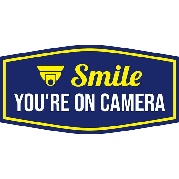 Fancy Plus Smile You're On Camera Wall or Door Sign| Home and Business Security Signage - Large