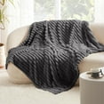 thumbnail image 2 of Plush Flannel Family-Friendly Blanket, Soft Warm Toddler Throw with Striped Texture, for Nursery Stroller Travel Gift, 70X100Cm Gray Tanuke, 2 of 9