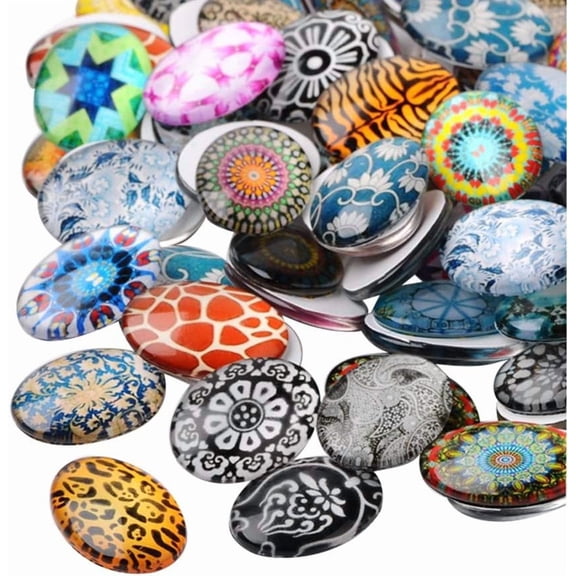200pcs Mosaic Printed Glass Cabochons 18x13mm Oval Glass Flat Cabochon Beads for Crafting DIY Jewelry Making
