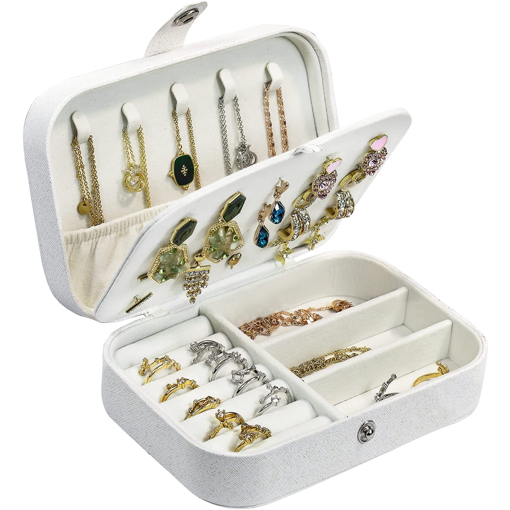Boîte à bijoux améliorée, organiseur à bijoux en cuir synthétique à 2 couches pour femme avec serrure et miroir, crochet caché et séparateur amovible, grande capacité, idéal pour cadeau, avec coffret Boîte à bijoux améliorée, organiseur à bijoux en cuir synthétique à 2 couches pour femme avec serrure et miroir, crochet caché et séparateur amovible, grande capacité, idéal pour cadeau, avec coffret