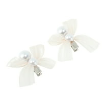 Unique Bargains 2 Pcs Hair Clip Grace Pearl Bow Duckbill Clip White