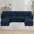 thumbnail image 2 of ACMEASE 110” Chenille 4 Seats Sofa W/2 Movable Ottoman, Modern Fabric U-Shaped Couch with Soft Backrest, Upholstered Sectional Sofa with Armrest Pillows for Living Room, Office, Blue, 2 of 7