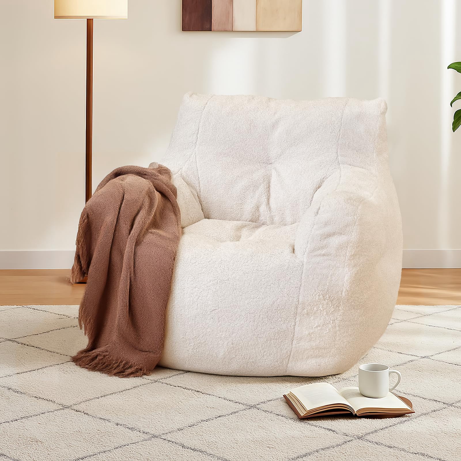 Baxluxe Bean Bag Chairs for Adults Kids Comfy Reading Chair Living Room Couch Home Sofa with Armrest Bean Bag Sofa with Filler Memory Foam Fluffy Lazy Sofa