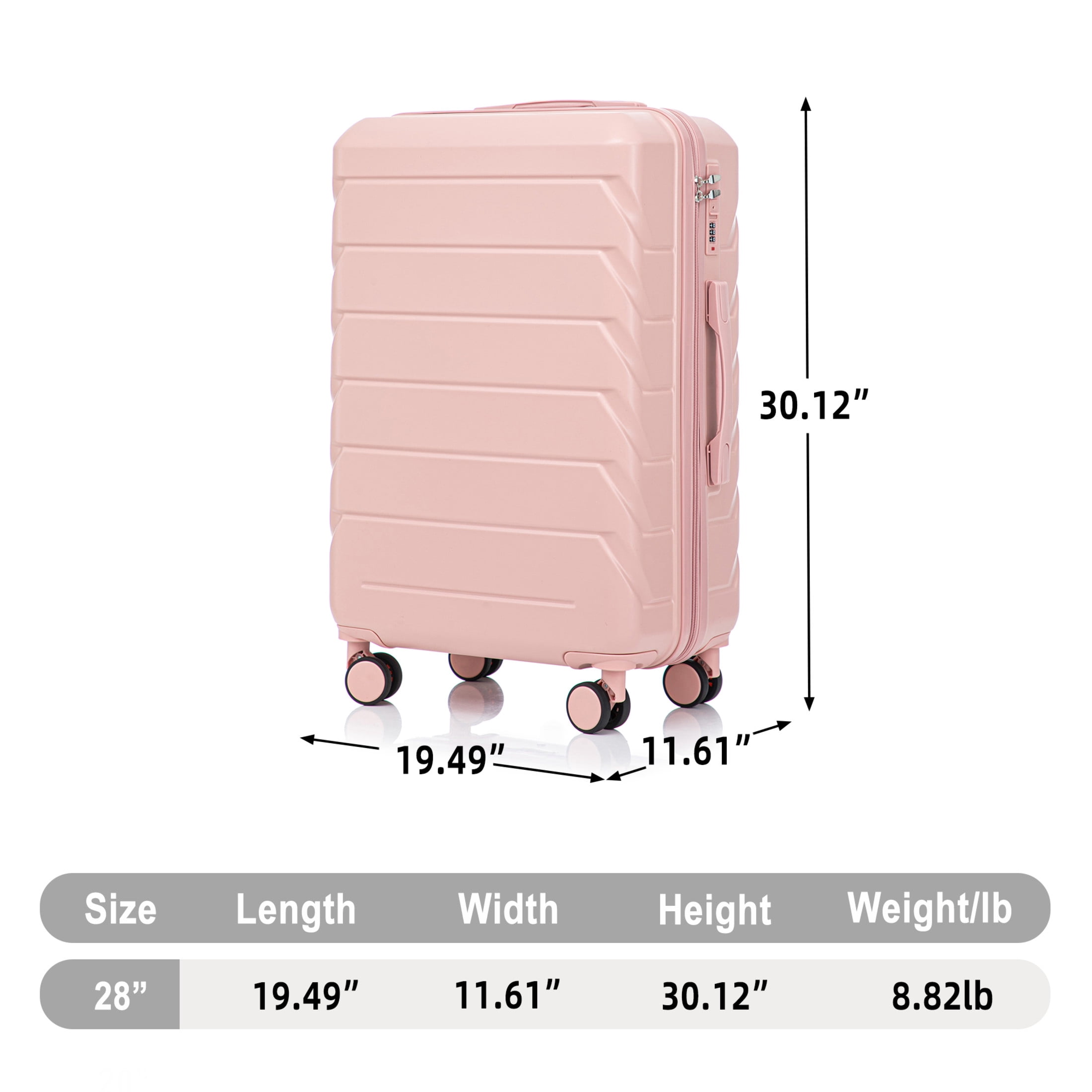 GDF Studio 28" Large Checked Luggage, Hardshell Scratch Resistant Suitcase with Side Hooks, Spinner Wheels, Pink