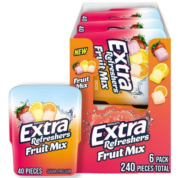 EXTRA Gum Refreshers Fruit Mix MDA05 Sugar-Free Chewing Gum Bulk, 40 Piece Bottle (Pack of 6)