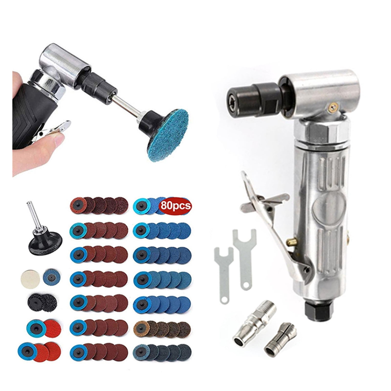 Poratble Mini 1/4 Air Angle Die Grinder 90 Degree Pneumatic Grinding Polisher Mill Engraving Machine With Sanding Discs Tool Kit