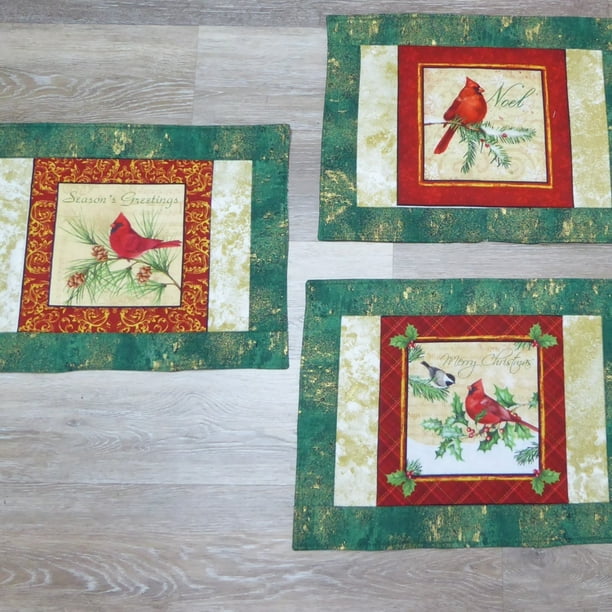 Holiday Placemats Green Winter BirdsCreated,Handmade and Quilted by