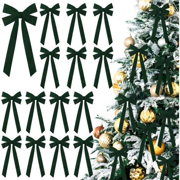 Dalrosia 12PCS Black Velvet Ribbon Bows Halloween Tree Decorations,5in x 10in Christmas Ornaments for Tree Home Party Front Door Wreath Holiday Decor