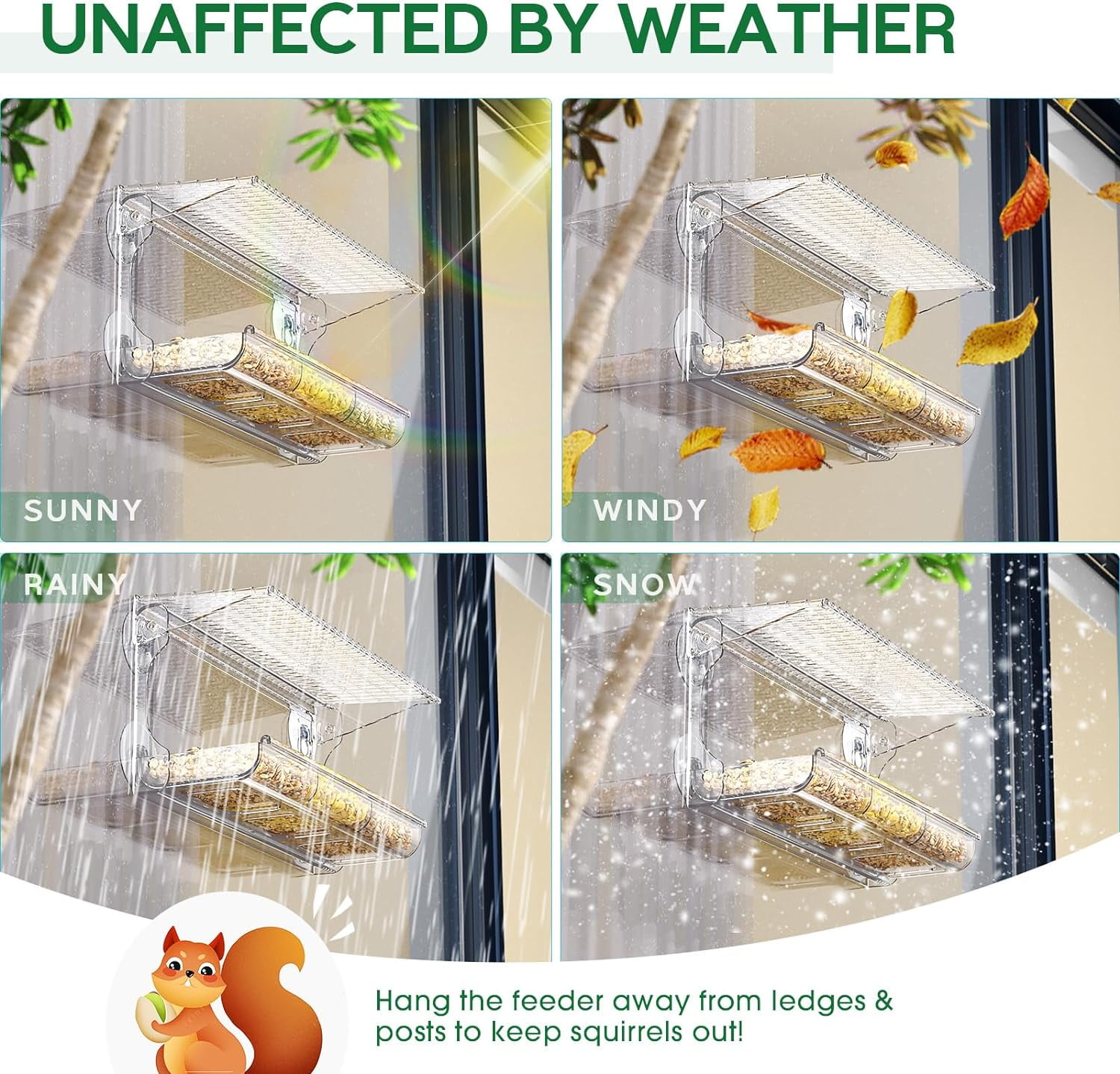 Window Bird Feeder for Outdoors, Clear Wild Bird Feeders Window Mounted with Self-Adhesive Hooks, Outside Hummingbird, burd, Oriole, Finch Bird Watching for Garden, Yard, Elderly Kids Viewing