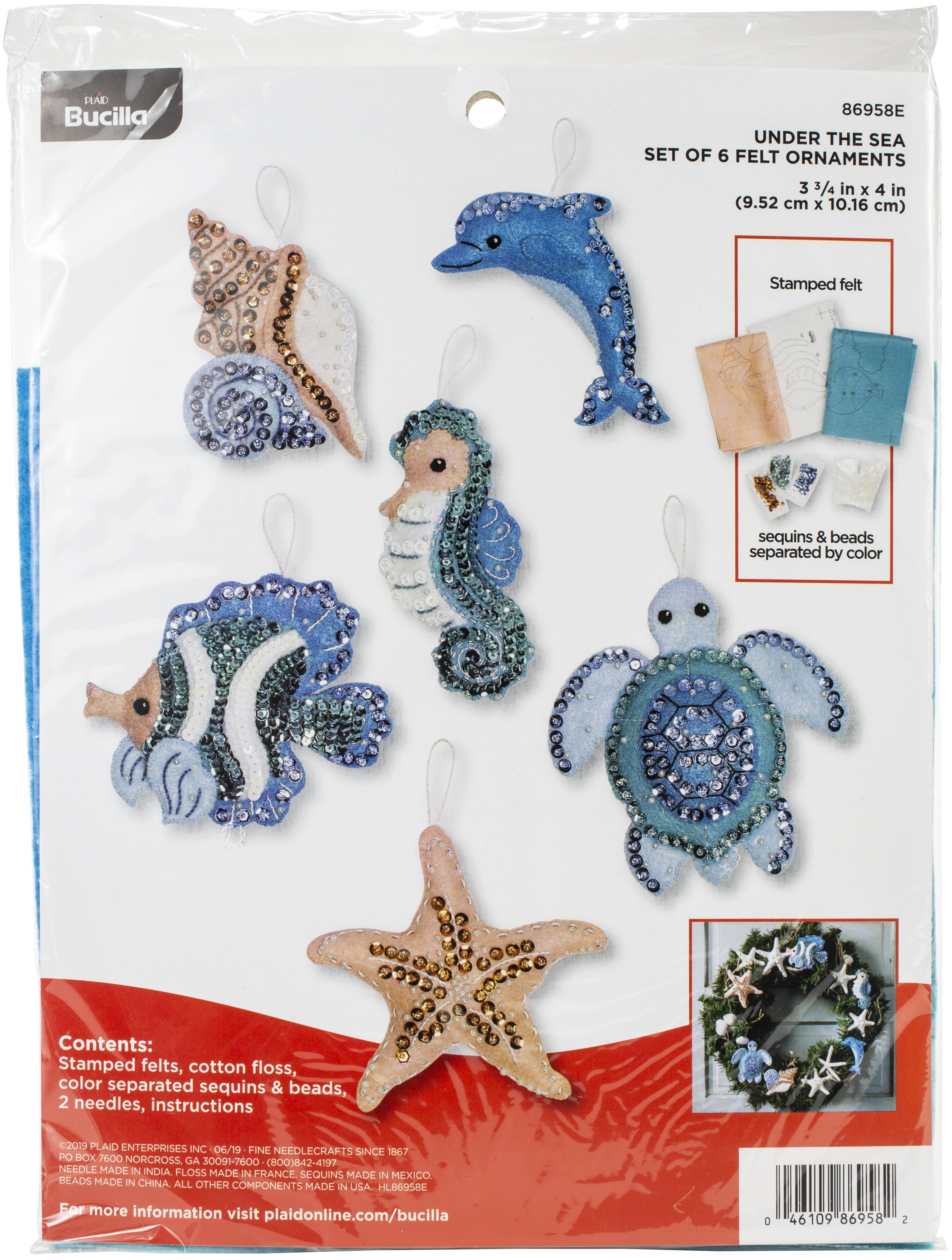 Bucilla Patriotic Spirit Set of 6 Felt Applique Christmas Ornament Kit  85448 for sale online