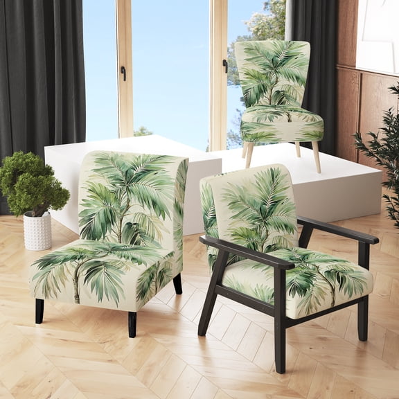 Designart "Minimalism Plam Tree silence III" Green Floral Upholstered Accent Chair - Traditional Arm Chair For Living Room