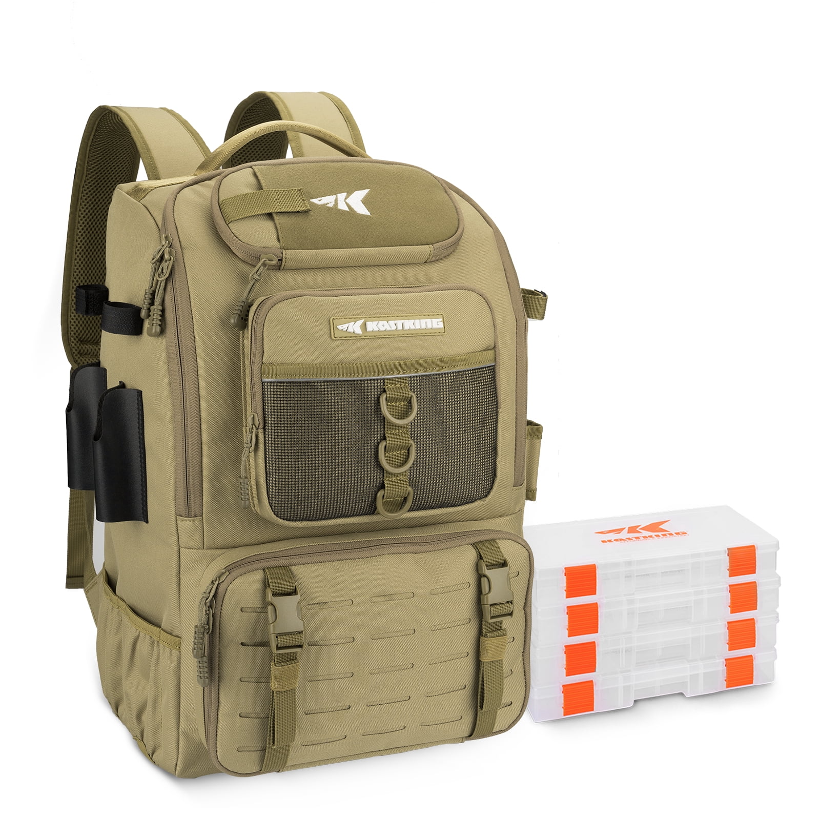KastKing Karryall  Tackle Backpack with Rod Holders 4 Tackle Tray,Fishing Bag Storage Fishing Gear- Khaki