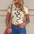 thumbnail image 6 of KLL Women 's Crew Neck Bodysuit Jumpsuits Snake And Floral Print Short onesies Stretch T Shirts, 6 of 7