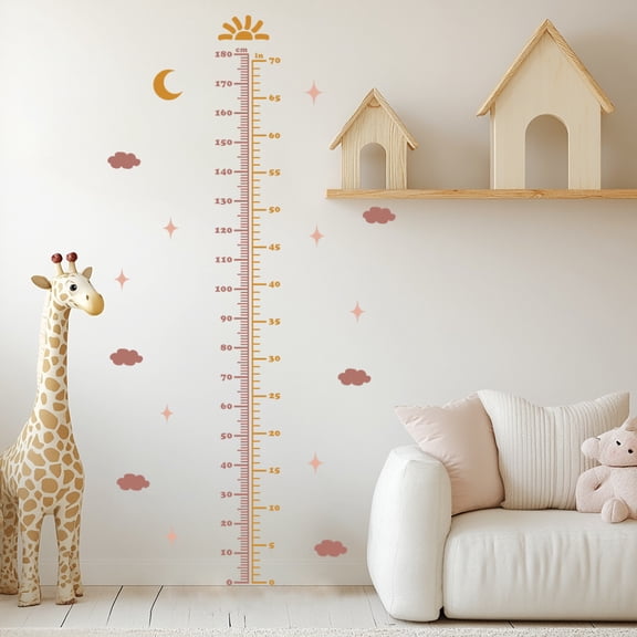 Cartoon Height Wall Decal for Kids Room, Peel & Stick Growth Chart Ruler with Inch & CM, Home Decor, Growth Record, Sky