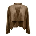 thumbnail image 3 of XFLWAM Suede Jacket Cardigan for Womens Waterfall Lapel Collar Cropped Cardigan Coat Solid Color Long Sleeve Fall Winter Faux Leather Jackets Brown XL, 3 of 4