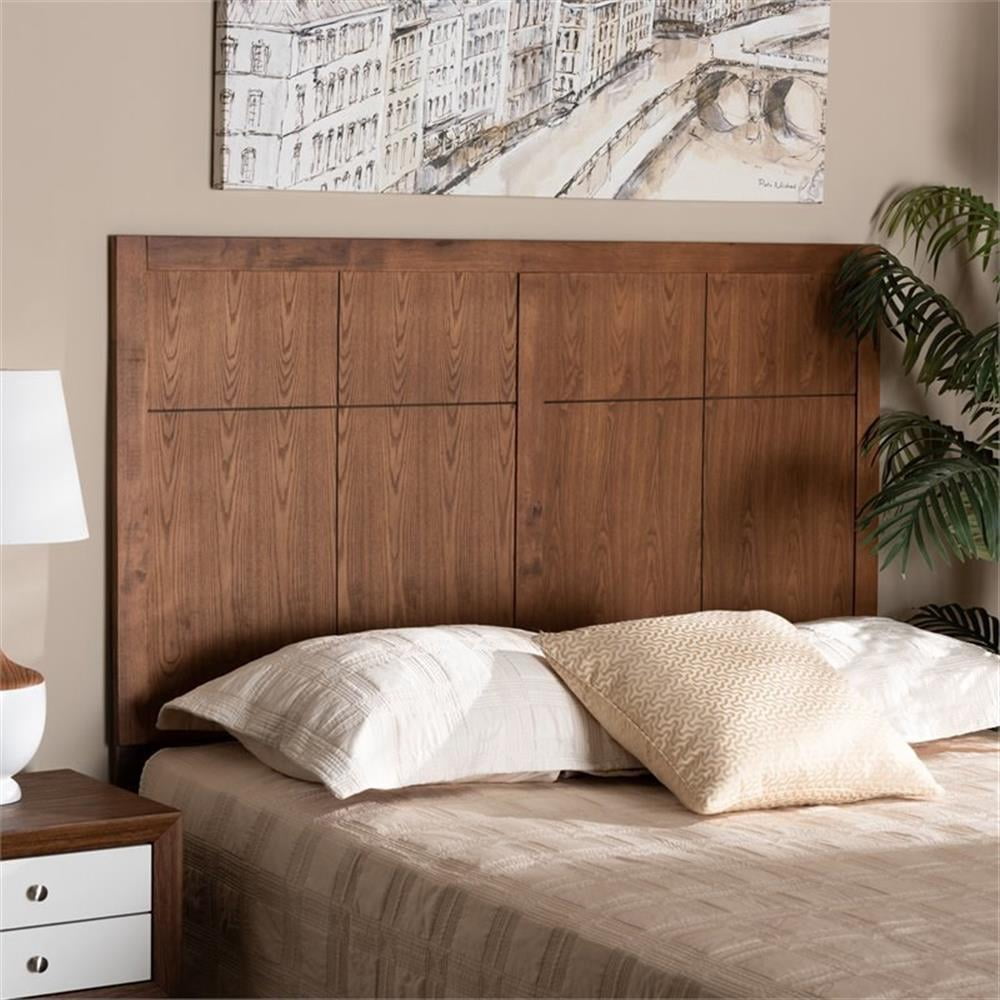 Monroe Modern Transitional and Rustic Ash Walnut Finished Wood Queen Size Headboard