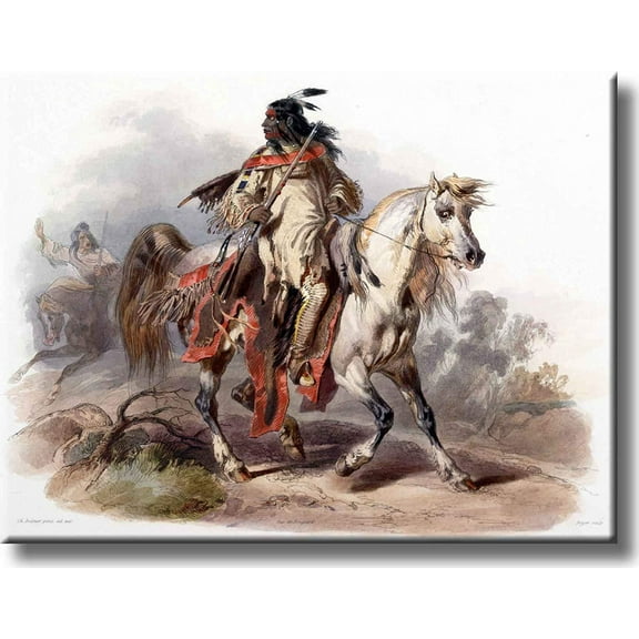Indian on Horse Vintage Picture on Stretched Canvas, Wall Art Decor, Ready to Hang