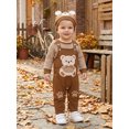 thumbnail image 4 of RUINIXCW Baby Boy Fall Outfit Striped Long Sleeve Romper Applique Overall Pants Hat, 4 of 8