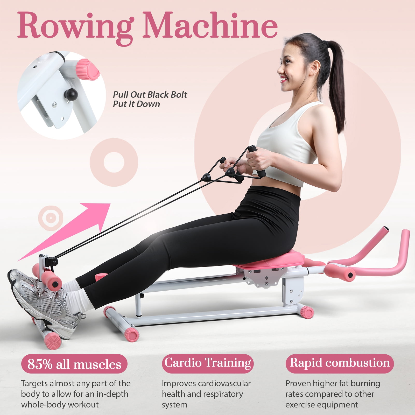SHUO Y - Multi-Functional Rowing Machine, Home Gym Rowing Machines, Folding AB Workout Machine, Abdominal Rowing Fitness Equipment for Home Use, Max 120kg