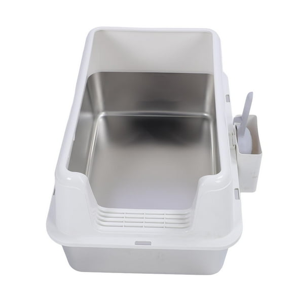 Stainless Steel Litter Box with Cat Litter Scoop, Top Entry Anti Splashing Enclosed Cat Litter Box Enclosure, Cat Toilet Litter Pan Tray, Cat Supplies