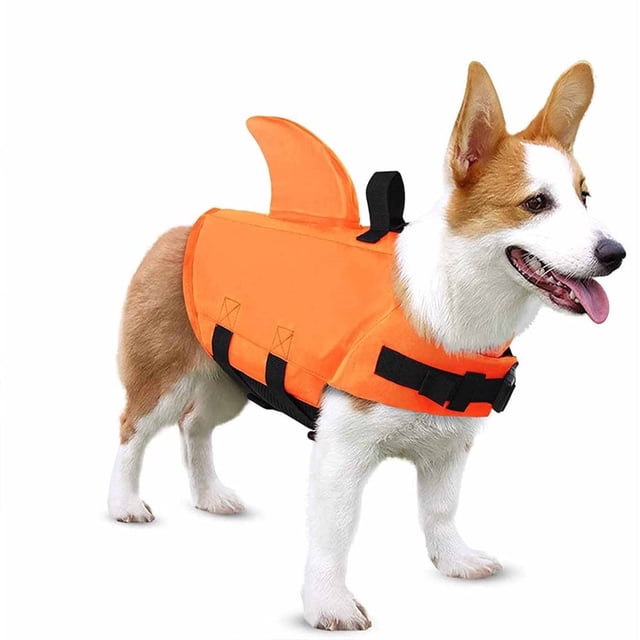 YOPTOP Pet Life Jacket Dog Swimsuit with Shark Fin Swimming Float Saver with Superior Buoyancy and Rescue Handle for Small Medium Large Dogs,orange,l
