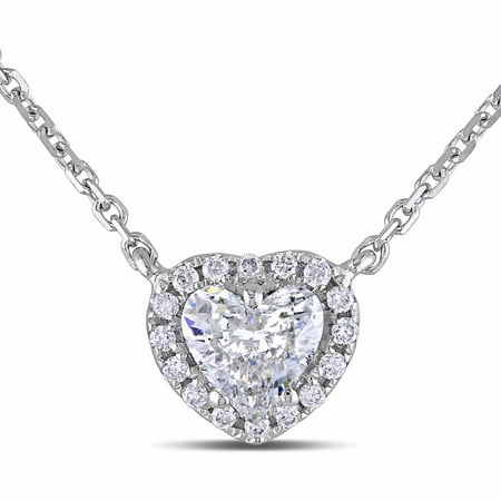 Miabella 1/2 Carat T.W. Heart and Round-Cut Diamond 14kt White Gold Halo Heart Necklace, 18