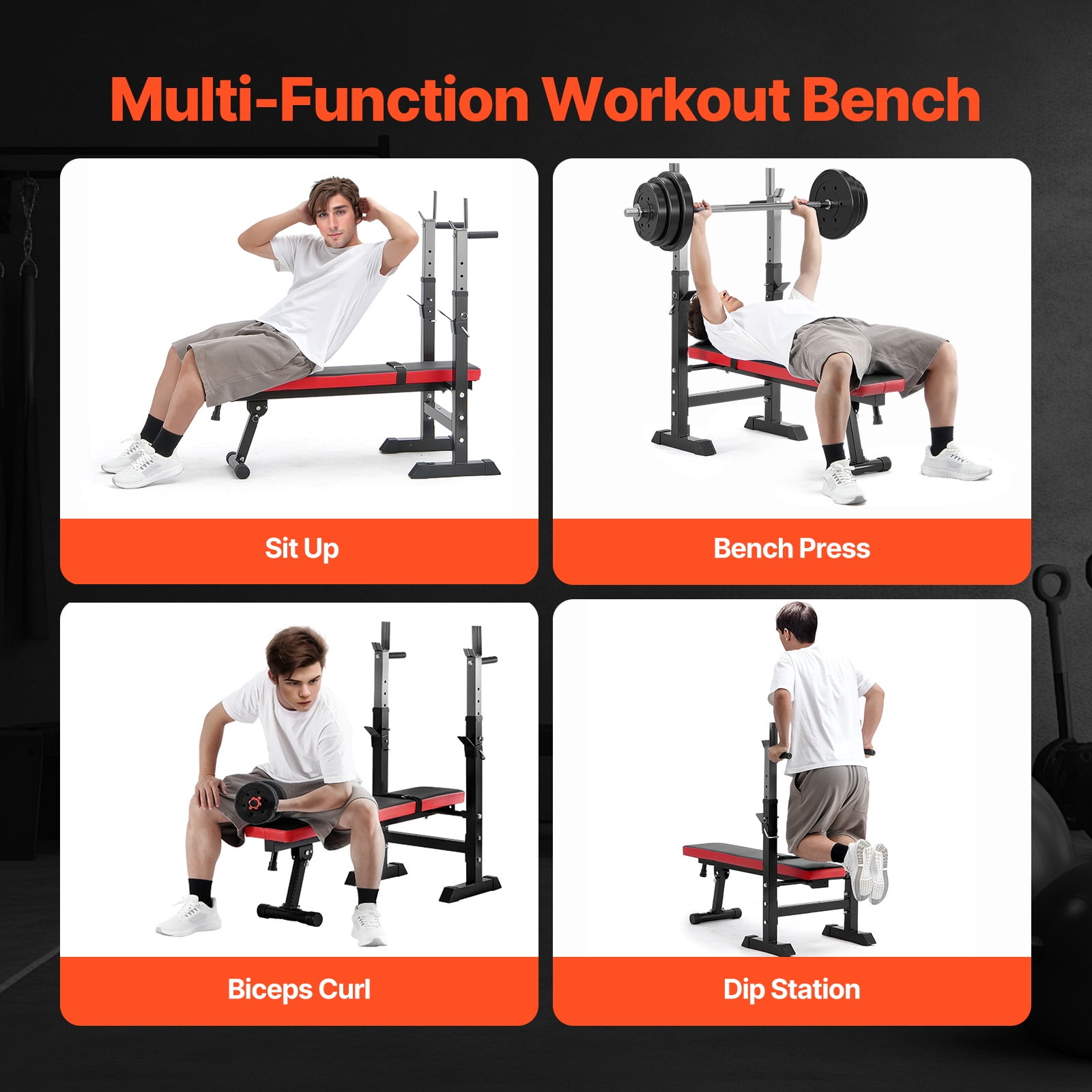 KFFKFF Strength Training Bench, Modifiable Workout Bench for Comprehensive Body Exercise, 400lbs Capacity Home Gym Fitness Bench, Rapid Foldable and Adjustable Weight Lifting Bench