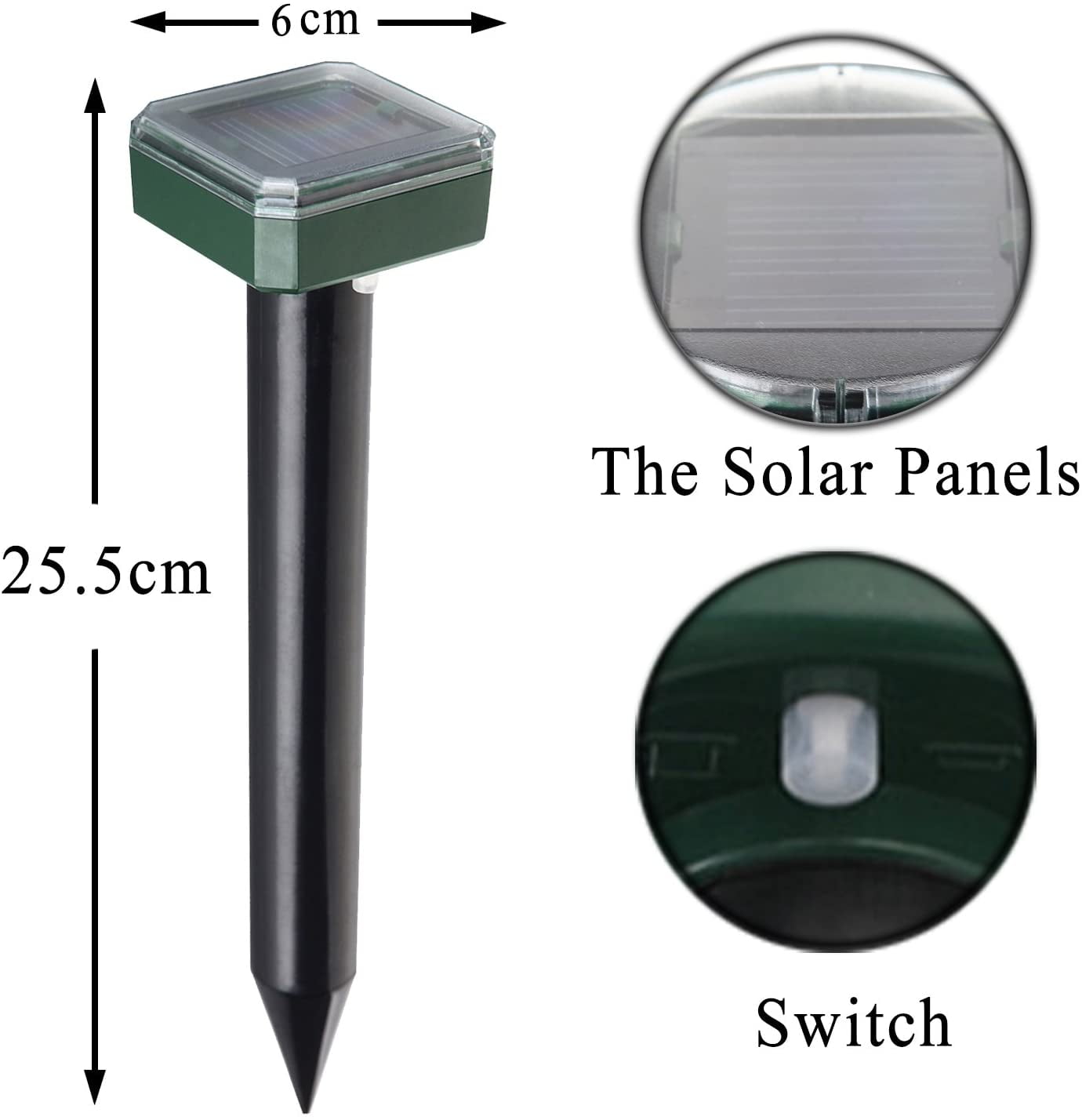 Solar Mole Repellent Ultrasonic 2 Pack Outdoor Powered Sonic Deterrent - Mole Stopper Scare Vole for Lawn Garden & Yard Home - Groundhog Repeller Snake Rodent Gopher Spikes Chaser Pest Control