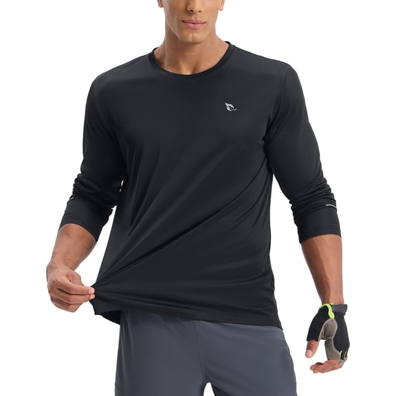 BALEAF Men's Mountain Bike Shirts Long Sleeve Loose-fit Cycling Jersey Zipper Pocket UPF 50 Workout Athletic Running Black L