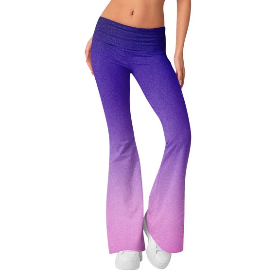 YDKZYMD Womens Flare Leggings Pair Fold Over Bell Bottom Tie Dye Yoga Pants Boot Cut Tummy Control Low Rise Wide Leg Leggings Dark Blue S