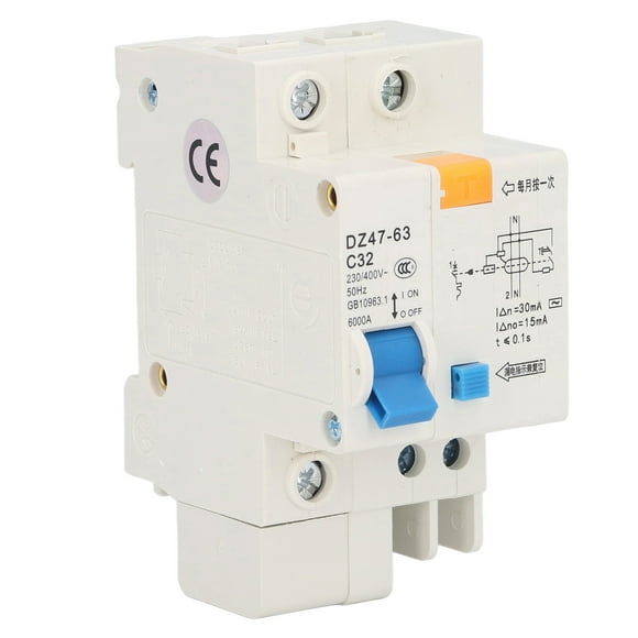 Ccdes Ground Fault Circuit Interrupter,Small Circuit Breaker Ground Fault Interrupter 30mA 230V 400V 1P+N 32A DZ47‑63 C32,Small Circuit Breaker