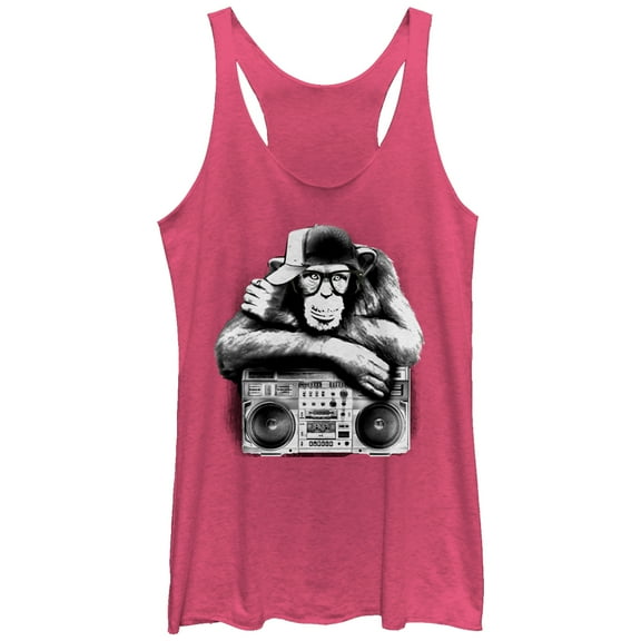 Women's Lost Gods Boombox Chimp  Racerback Tank Top Pink Heather Large