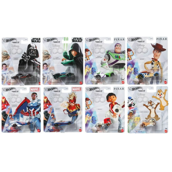 Hot Wheels Disney 100 Collectible Die-Cast Cars, 8-Pack Set, Star Wars, Marvel, Pixar Characters, Ages 3  HNP45-956D