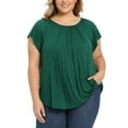 thumbnail image 5 of GRACE & GRANDEUR Women's Plus Size Summer Blouse Pleated Curved Hem Ruffle Sleeve Round Neck Dressy Loose Tops 1X Dark Green, 5 of 7