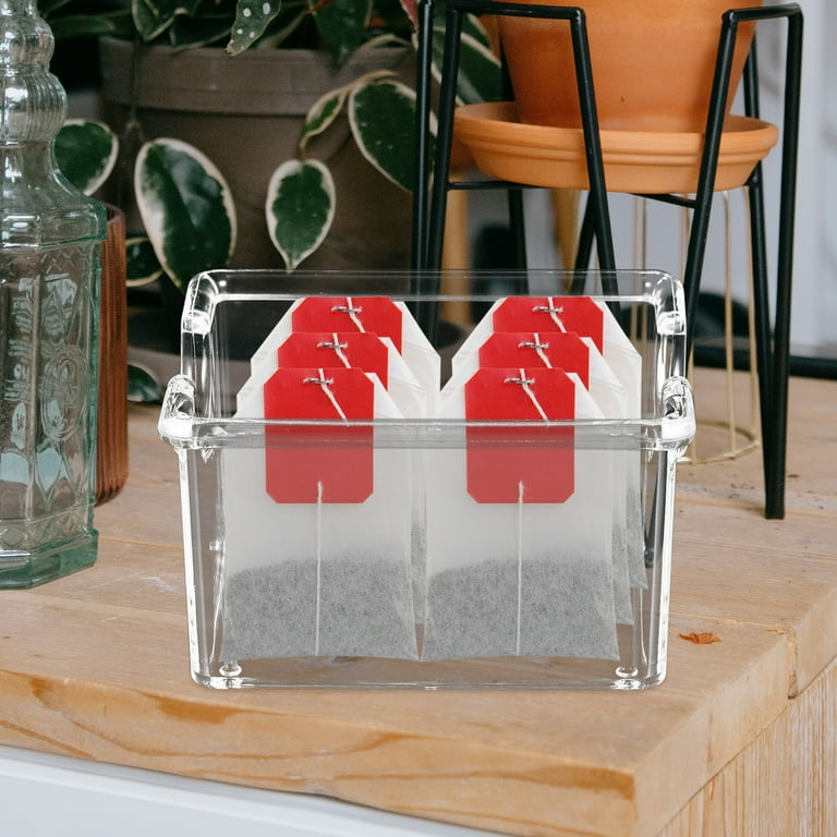 Tea Bag Organizer Box with Clear Lid, 8-Compartment Bamboo Tea Storage Box Holder for Tea Bags and Accessories by Bambüsi