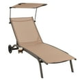 thumbnail image 1 of Gymax Chaise Longue de Patio, Chaise Longue Robuste avec Auvent, Porte-Gobelet, à Roulettes, 6 Niveaux, 1 of 9