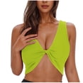 thumbnail image 1 of Weiqiqre Thong Shapewear Tummy Control Twist Front V Neck Ribbed Knit Sleeveless Sexy Cami Tank Crop Top, 1 of 6