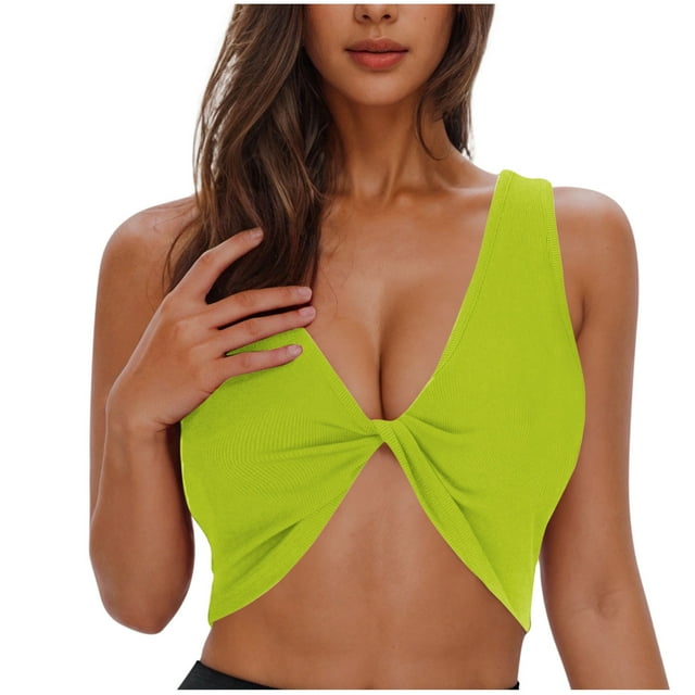 Weiqiqre Thong Shapewear Tummy Control Twist Front V Neck Ribbed Knit Sleeveless Sexy Cami Tank Crop Top