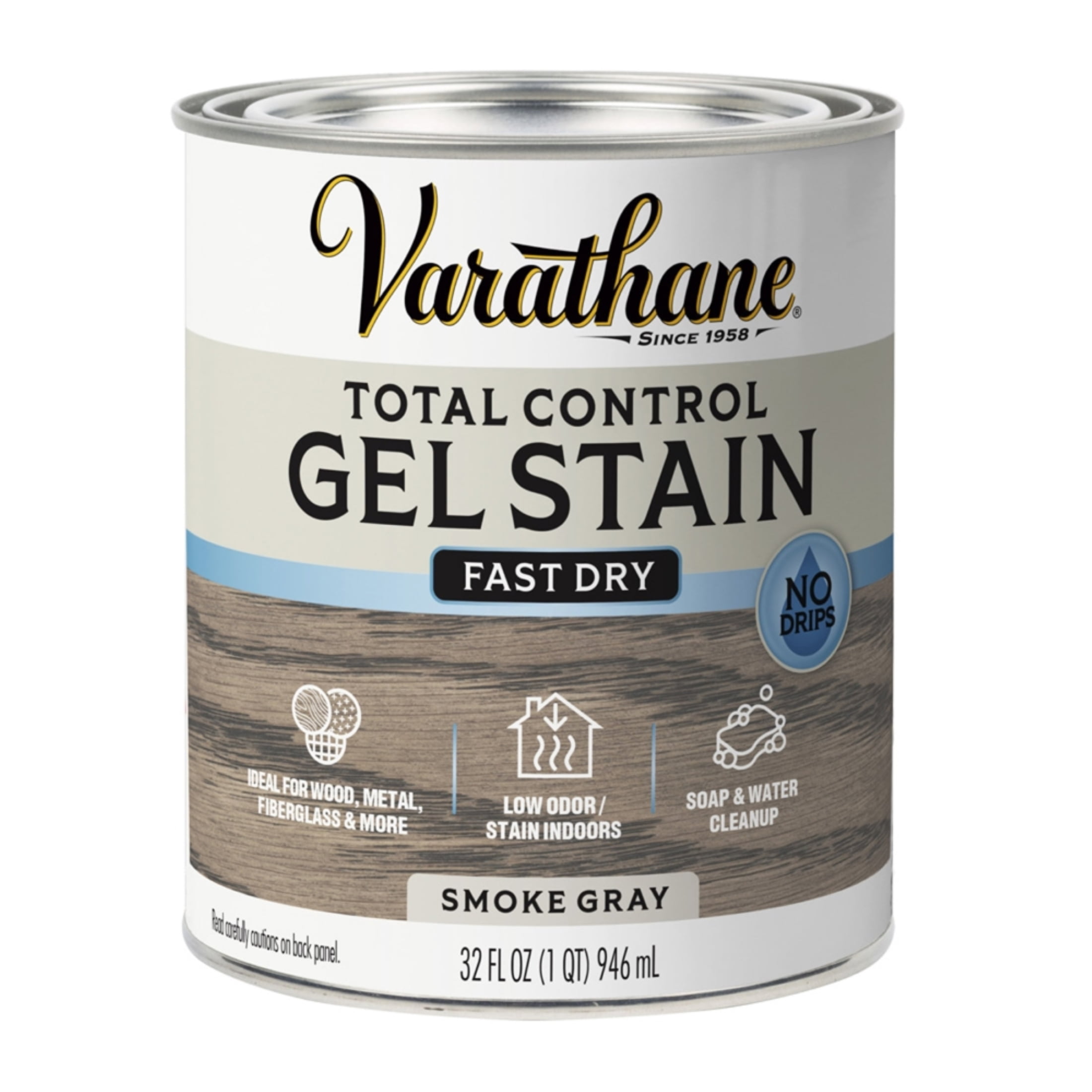 Smoke Gray, Varathane Total Control Gel Stain Water-Based Wood Stain-394707, Quart