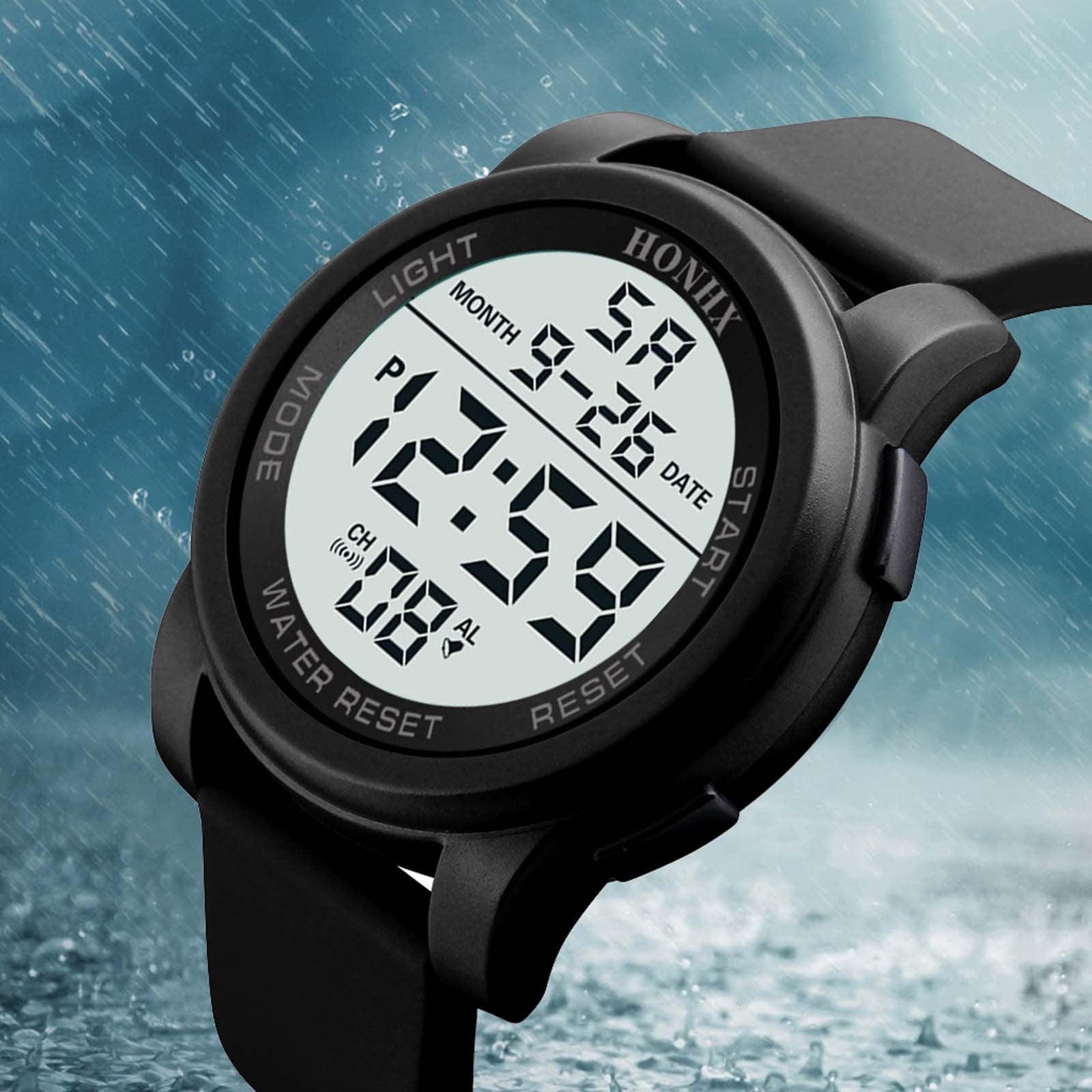 Hoarboeg Watch For Men Gifts For Dad 50m Waterproof Mens Led Watch Multifunction Sport Women Outdoor Electronic Watch Black