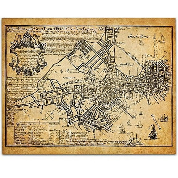 Boston Map 1769 Art Print - 11x14 Unframed Art Print - Great Vintage Home Decor