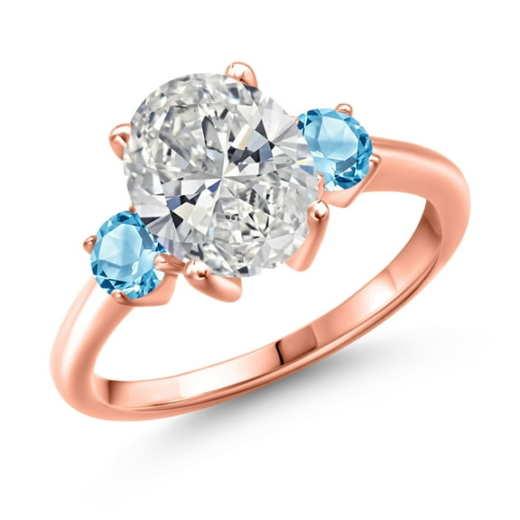 2.71 cttw IGI Certified Lab Grown Diamond and Swiss Blue Topaz 3-Stone Engagement Ring for Women | 18K Rose Gold Plated Silver | Center 2.00 Ct Diamond | E-F Color | VS1-VS2 Clarity | Size 5