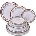 thumbnail image 1 of Disposable DINNERWARE Set | Heavy Duty Plastic Dishes | Elegant Fine China Look | Includes: 20 Dinner Plates, 20 Salad Plates and 20 Dessert Plates | Renaissance Collection - Red, 1 of 4