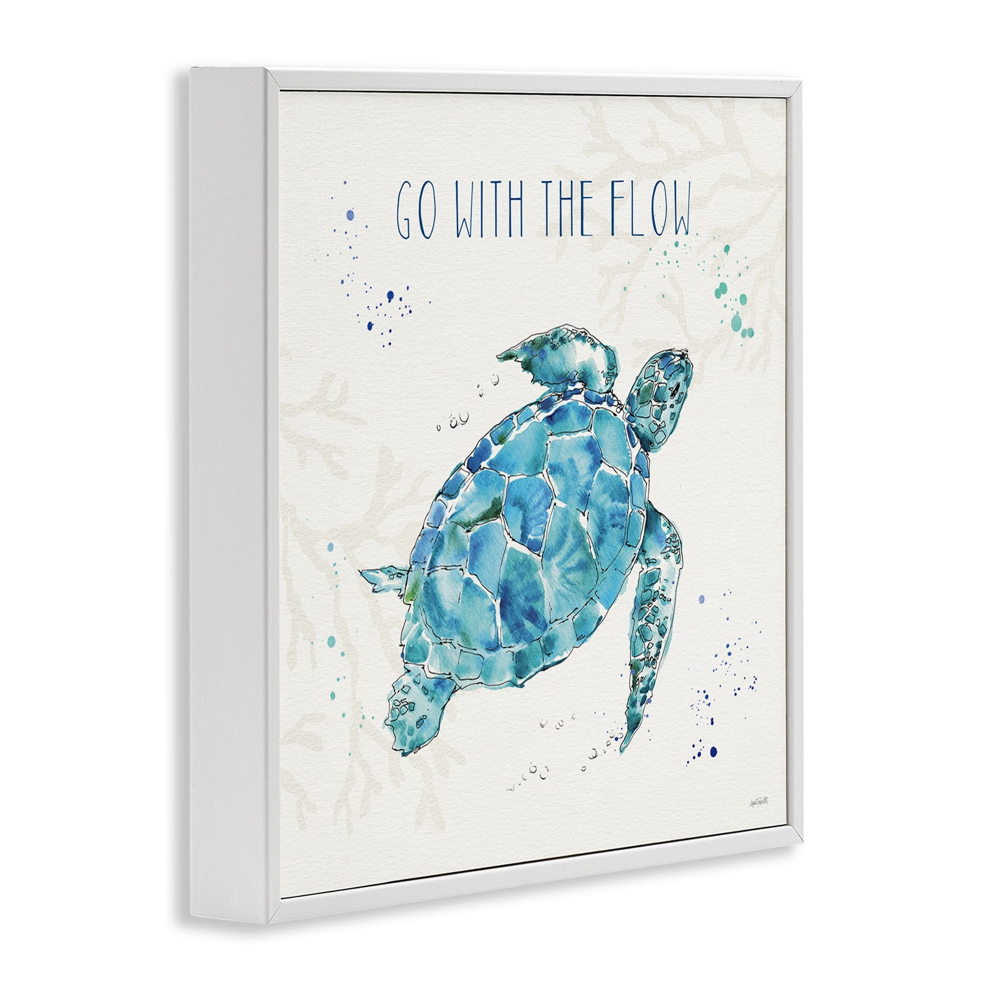 Stupell Industries Go with the Flow Quote Turtle Tortoise Blue Green Watercolor, 12 x 12,Design by Anne Tavoletti