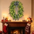 thumbnail image 3 of 2026 Christmas Home Party Decoration Lit Artificial Fern Wreath With Striped Bow Front Door Wall Decor Christmas Celebration Party Supplies, 3 of 5