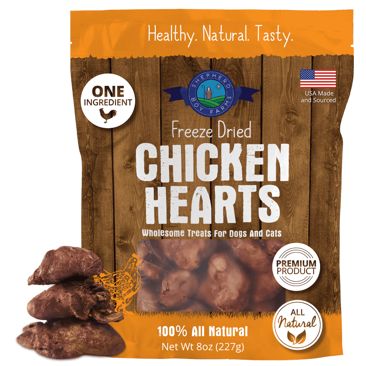 Shepherd Boy Farms Freeze Dried Dog and Cat Treats, Chicken Heart, All Natural Freeze-Dried Dog Treat & Snacks, Made in USA, High in Protein, Single Ingredient, Made in The USA, 8oz
