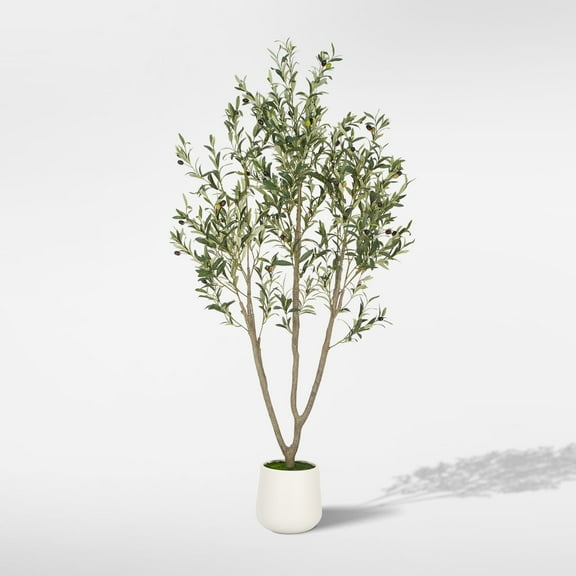 VIVATREES 6FT Artificial Olive Tree Faux Olive Plant Realistic Leaves Silk Tree with White Pot Planter Lifelike Green Leaves & Olive Fruits for Home Office Decor, Interior Outdoor Decoration