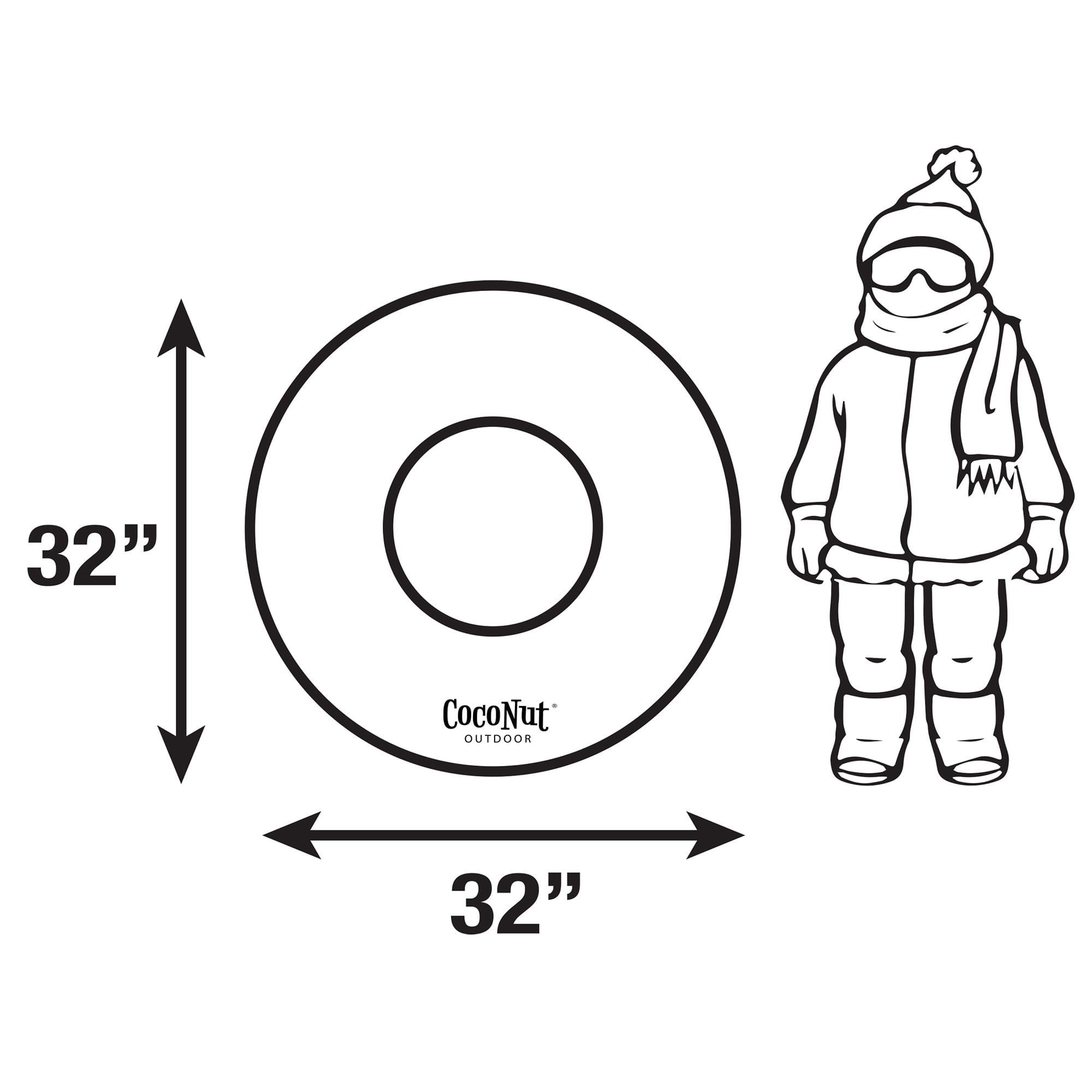 CocoNut Outdoor: Just Chillin Green Penguin -32" Inflatable Penguin Junior Snow Tube - Heavy Duty Snow Sled with Sturdy Handles for Kids, Lightweight Snow Tube for Boys and Girls, Kids 5+